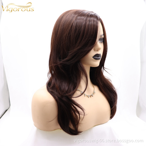 Cheap high quality long regular wave blown wholesale heat resistant for black women synthetic wig none lace